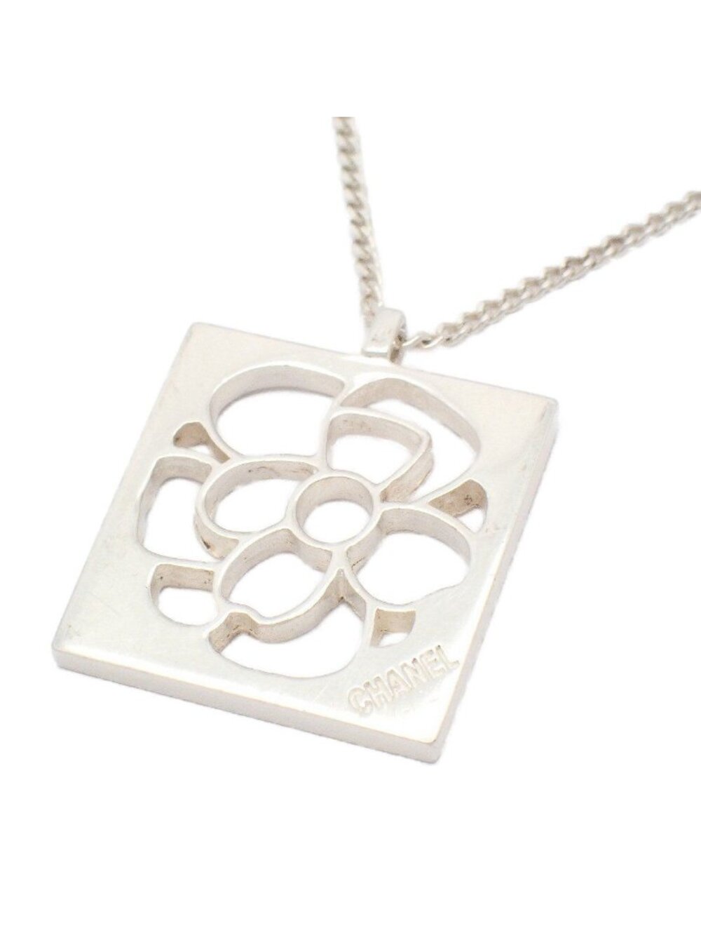 Chanel Camellia Square Plate Necklace 925 Sterling Silver Pawn